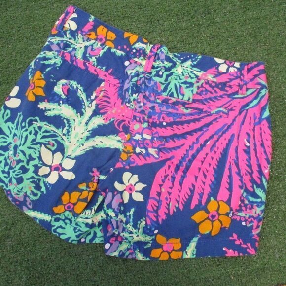 Lilly Pulitzer Blue Neon Pink Callahan Shorts 00 - Picture 2 of 6